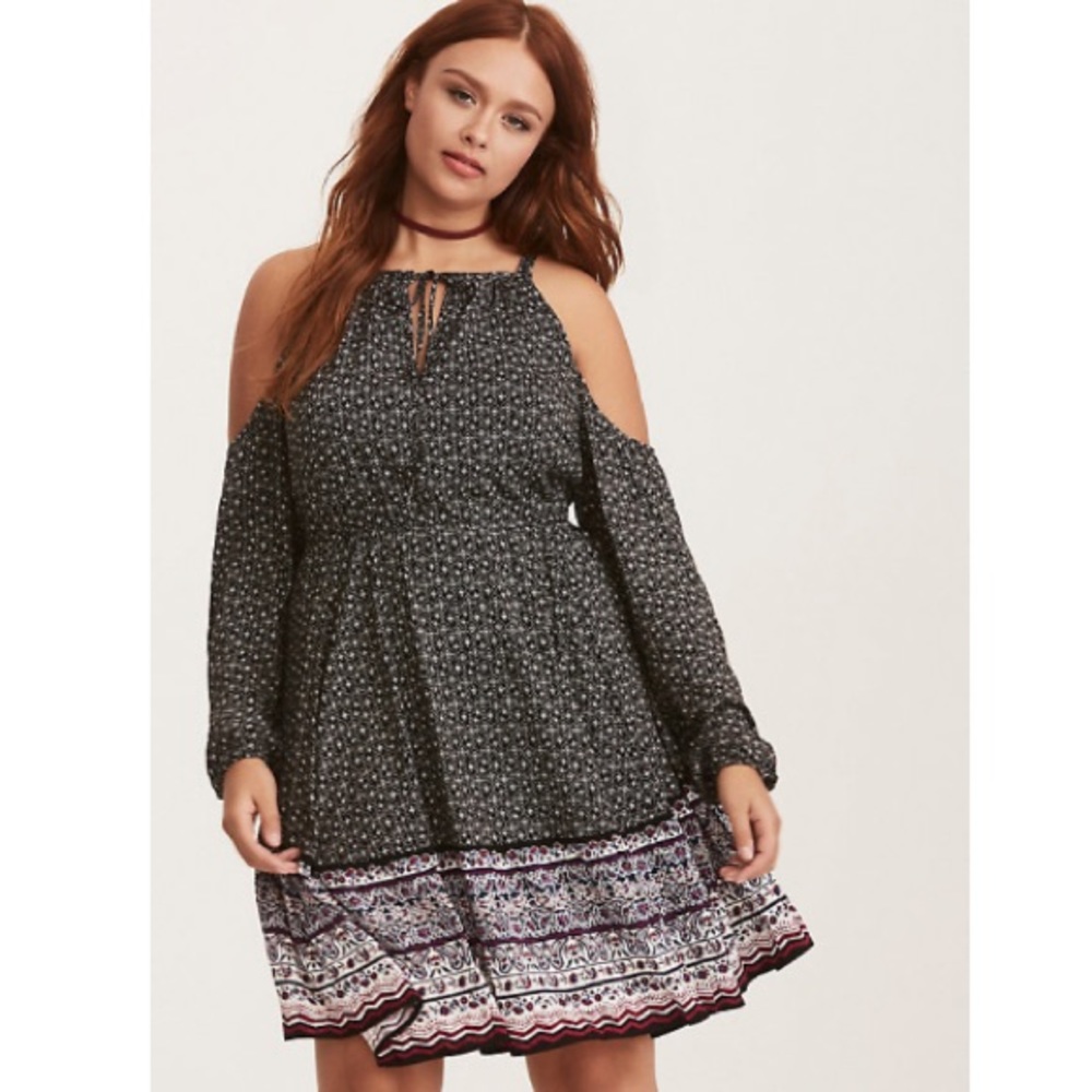 Torrid Multi-Color Border Print Skater Dress - image 1